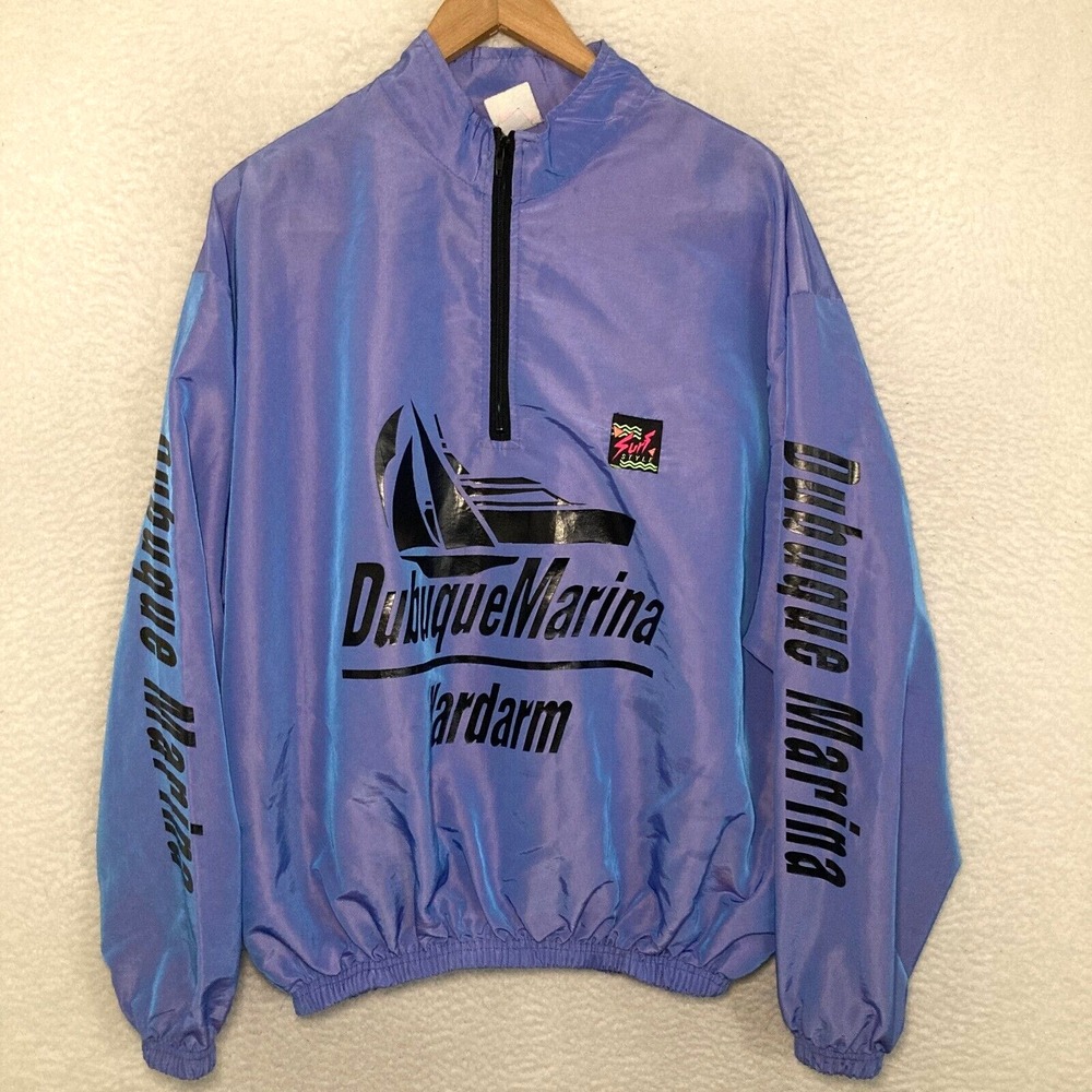 Vtg 1990s Surf Style USA Made Dubuque Marina Windbreaker Jacket OSFA 1/2 Zip